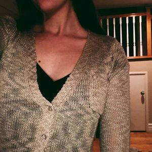 Tan V-Neck Button Up Sweater